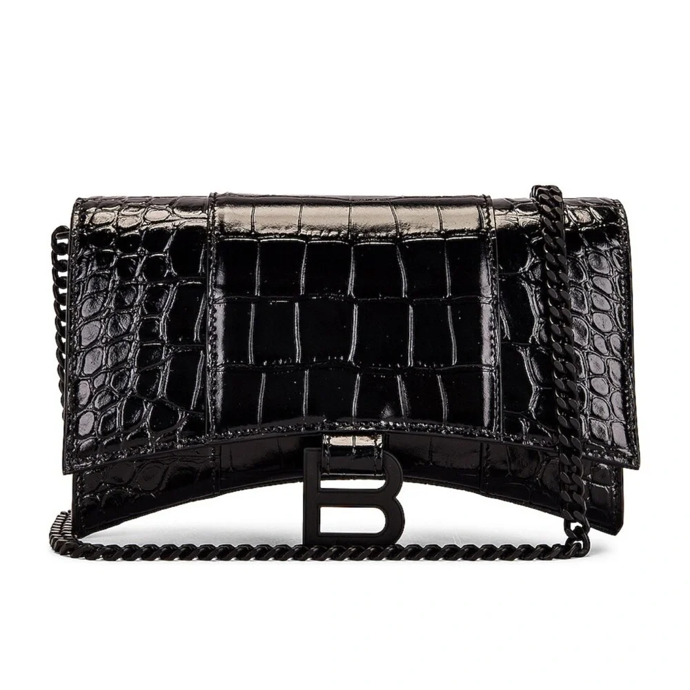 Balenciaga Black Croc-Embossed Crossbody Bag - Picture 6 of 7